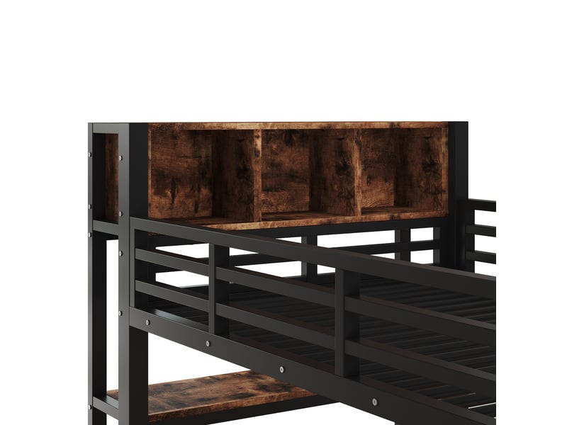  Lit mezzanine 90x200 cm noir, bureau, portant à vêtements, étagères, espaces de rangement, sans matelas  - Conforama E