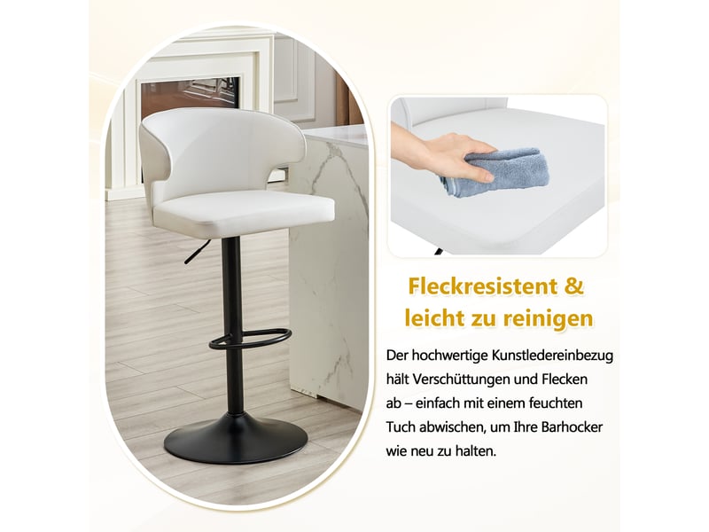  Tabourets de bar lot de 2 pivotants avec dossier réglable - lpospi - assise rembourrée, repose-pieds, pu - blanc  - Conforama E