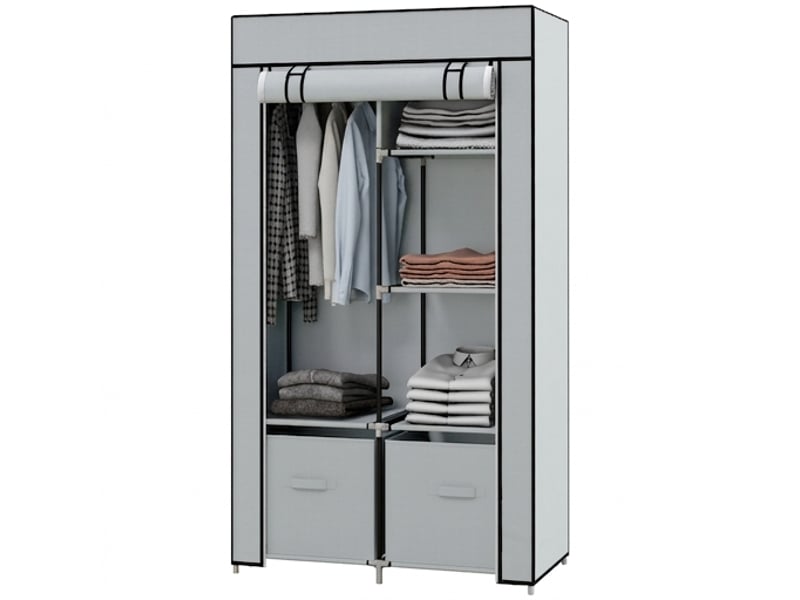  Armoire en tissu gris clair pliante avec penderie et 5 étagères, 83x42,5x162,5 cm  - Conforama A