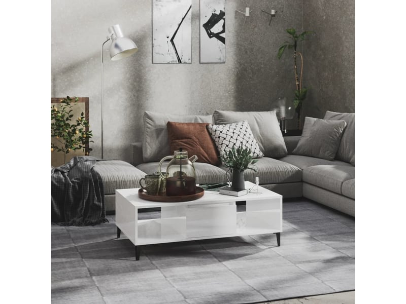  Table basse rectangulaire | table de salon blanc brillant 103,5x60x35 cm bois d'ingénierie  - Conforama B