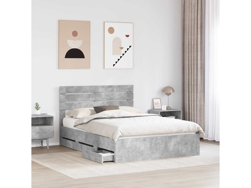  Lit double- lit adulte -  cadre de lit gris béton 150 x 200 cm bois ingénierie  - Conforama B