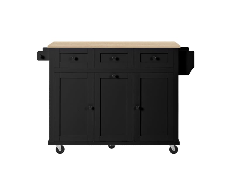  Îlot de cuisine mobile extensible 112x46,2-76,2x92,7 cm roulettes, portes, tiroirs, compartiment poubelle, en mdf, noir+naturel  - Conforama A