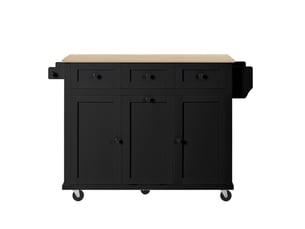 Îlot de cuisine mobile extensible 112x46,2-76,2x92,7 cm roulettes, portes, tiroirs, compartiment poubelle, en mdf, noir+naturel