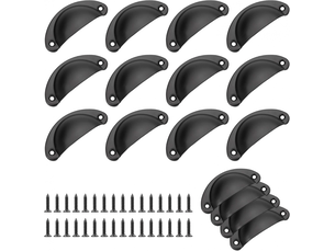 16 poignées de tiroir vintage en forme de coque, bouton rétro pour porte de cuisine, décoration en coque, poignée pour meuble avec vis (noir)
