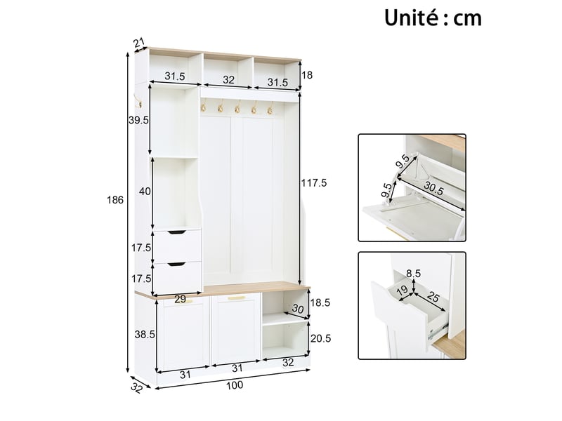  Lit banquette 90x200 cm blanc avec lit gigogne 90x190, rangements, usb-c et tête de lit sherpa  - Conforama C