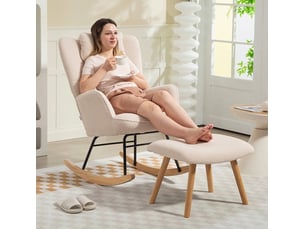 Fauteuil à bascule avec repose-pieds 101,5x70,5x99,5 cm beige polyester, dossier haut et coussins
