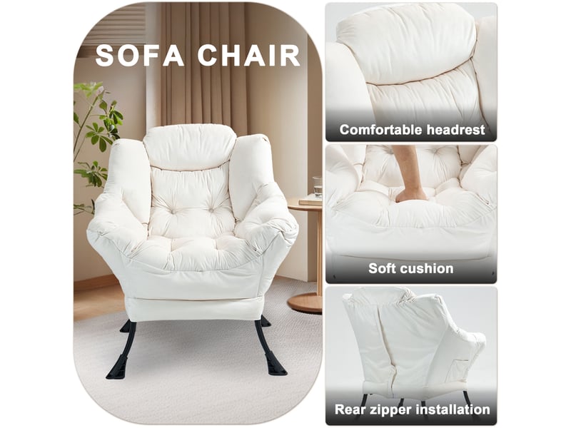  Fauteuil relax avec soutien de la nuque, métal coloris blanc cassé  - Conforama D