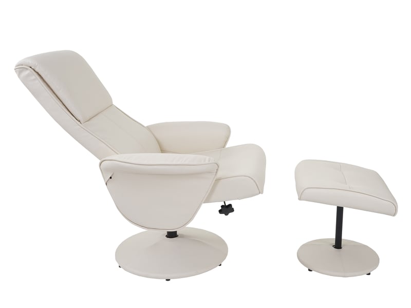 Fauteuil relax helsinki, fauteuil de télévision avec tabouret - similicuir, crème  - Conforama D
