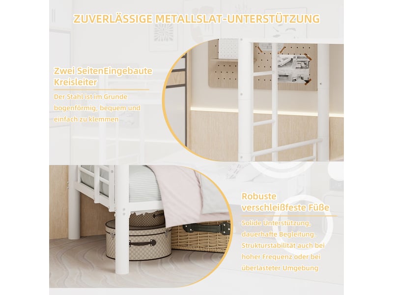 Lit superposé enfant 90x190 cm en métal convertible en 2 lits simples-échelle et barrières de sécurité-blanc - Conforama D