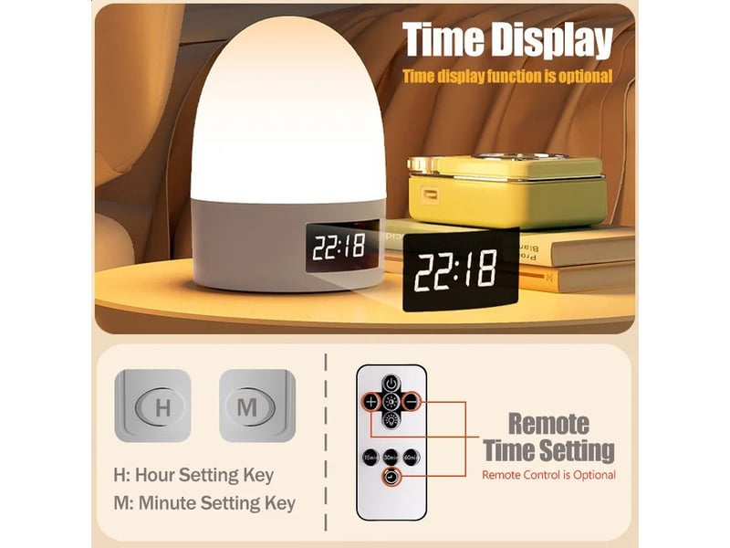  Lampe de chevet rechargeable avec horloge et télécommande – tactile, variateur, 3 températures de couleur, anti-éblouissement  - Conforama E