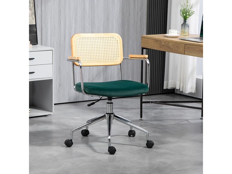  Chaise de bureau, style bohème, accoudoirs en bois, pivotante, réglable, supporte jusqu'à 120 kg, acier, verte  - Conforama C