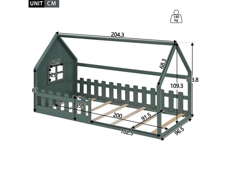  Lit cabane enfant 90 x 200 cm en pin et mdf avec sommier à lattes, vert  - Conforama C