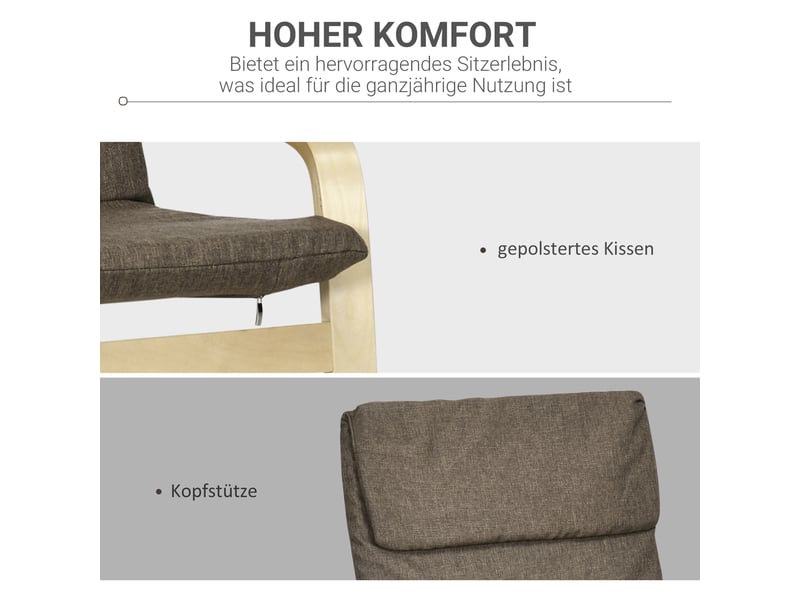  Fauteuil avec appui-tête et accoudoirs aspect lin marron et naturel 65 x 79 x 98 cm  - Conforama D