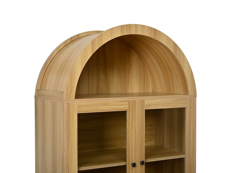  Vitrine haute décor bois 78x40x176 cm, sommet arrondi, portes vitrées et façades striées Fay Lum - Conforama R