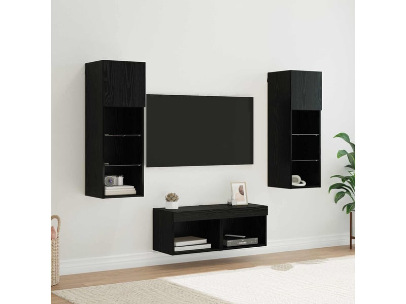  Lot de 4 meuble tv mural, meuble tv suspendu chêne noir bois d'ingénierie shl99567  - Conforama B