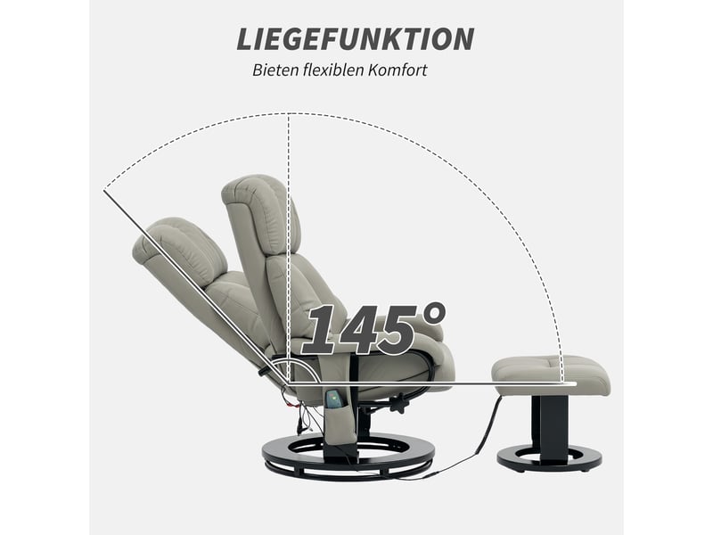 Fauteuil relax massant avec repose-pieds, inclinable électrique, similicuir gris, pivotant à 360° pour salon - Conforama B