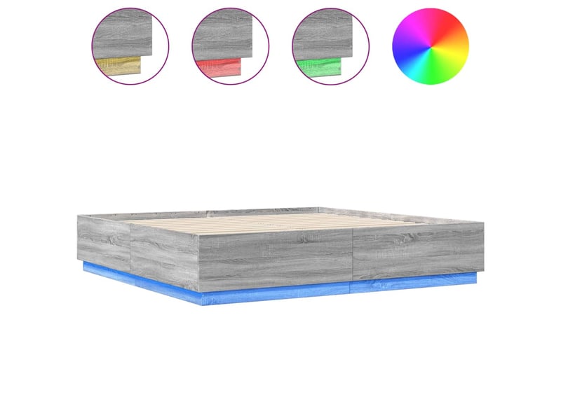  Lit double- lit adulte -  cadre de lit avec led sans matelas sonoma gris 200x200 cm  - Conforama A