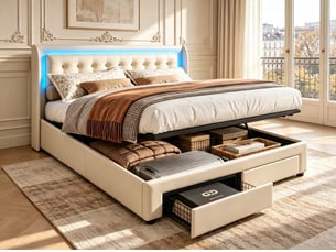 Lit coffre 180x200 cm <strong></strong>  <strong></strong> coloris beige