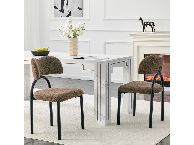  Lot de 2 chaises de salle à manger - 48,5 x 43 x 81,5 cm - marron - chaises modernes avec assise rembourrée et pieds en métal noir  - Conforama D