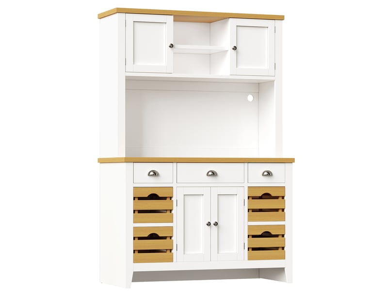  Armoire haute de cuisine led rgb 4 paniers blanc et effet bois 120x40x188 cm  - Conforama A