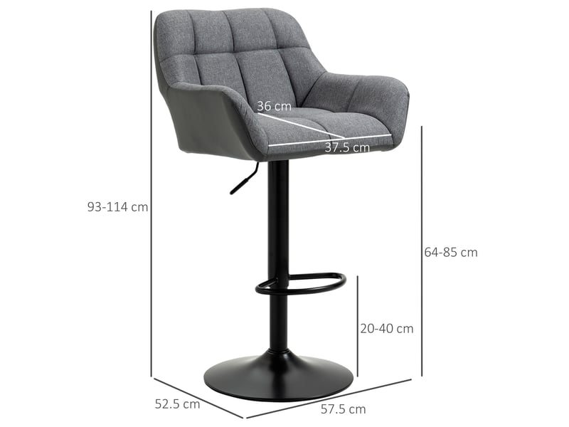  Tabouret de bar pivotant réglable en hauteur avec repose-pieds, lot de 2, en cuir synthétique gris  - Conforama D