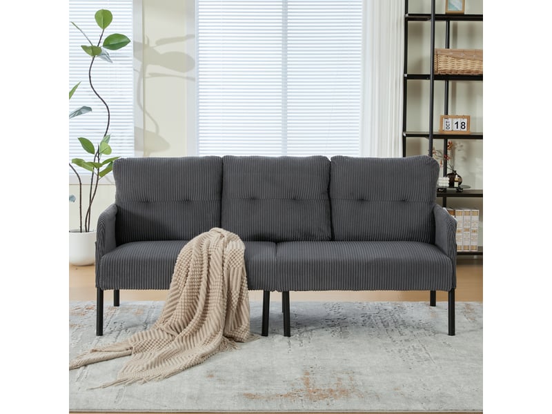 Canapé droit fixe 3 places tissu gris - Conforama D