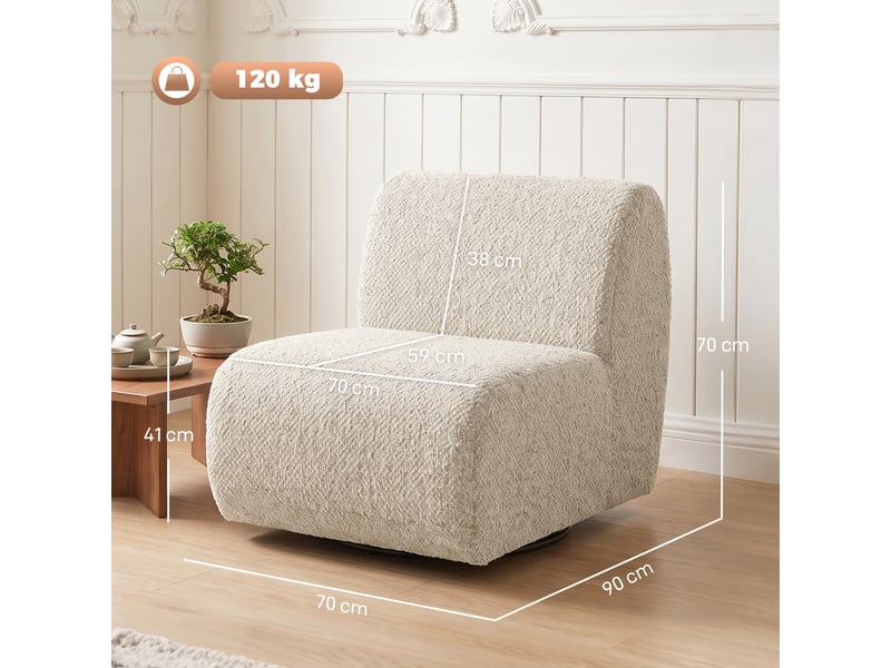  Fauteuil pivotant 360° 1 place en chenille beige 70 x 90 x 70 cm  - Conforama C