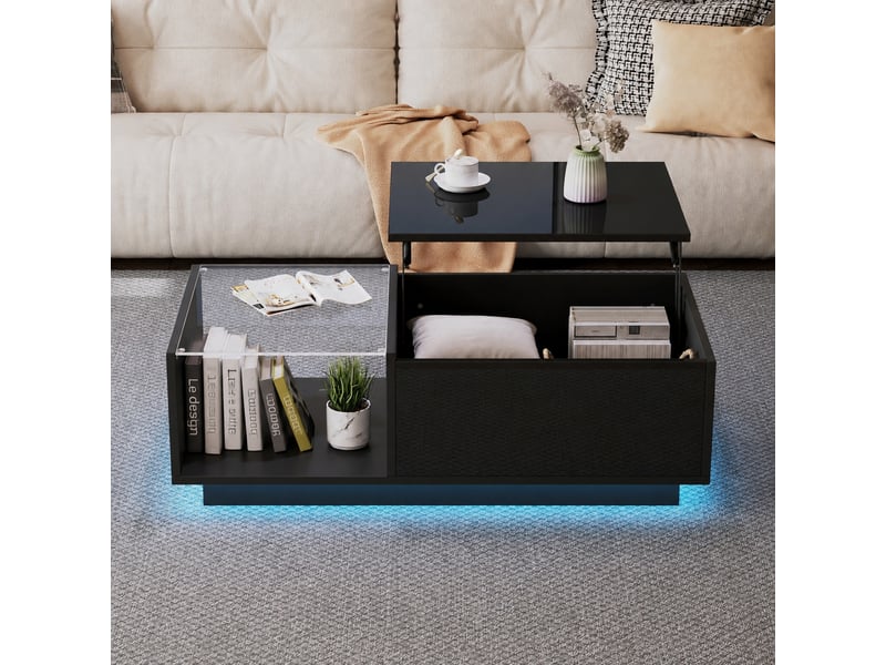  Table basse relevable led noire avec rangement caché, 100 x 50 cm  - Conforama B