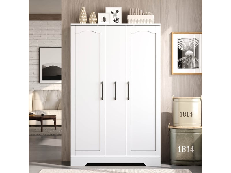  Meuble de rangement avec 2 portes, 4 étagères et tiroir vertical, pour cuisine, mdf blanc, 120 × 78 × 35 cm  - Conforama C