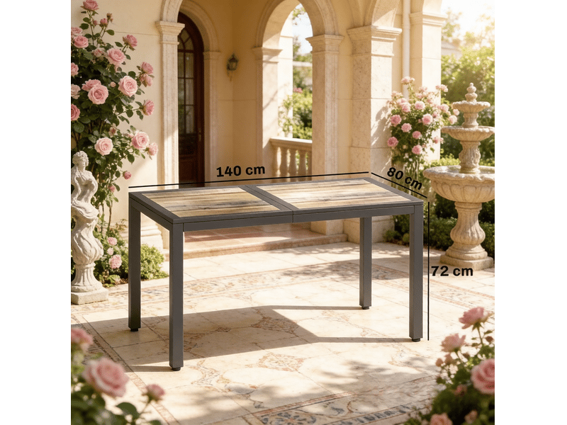 Table de jardin 140x80x72 cm gris foncé, acier galvanisé et pspc, 4 à 6 personnes pour repas en extérieur - Conforama C
