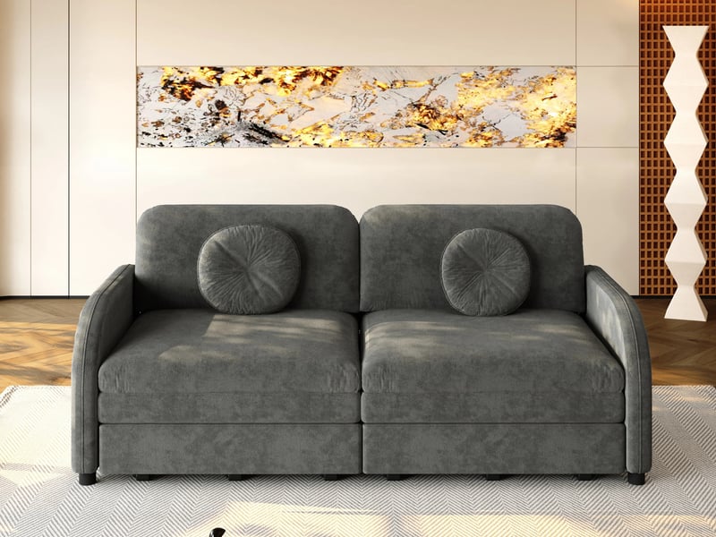  Canapé d'angle convertible ,2 places, avec poches de rangement des deux côtés,166 x 84x90,gris  - Conforama B