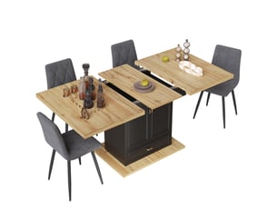 Table de cuisine rectangulaire avec allonge noir+naturel - 80x110-140max.cm mdf