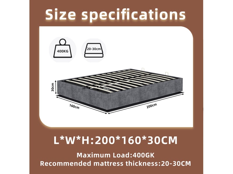  Sommier coffre 160x200 cm gris avec matelas  - Conforama C