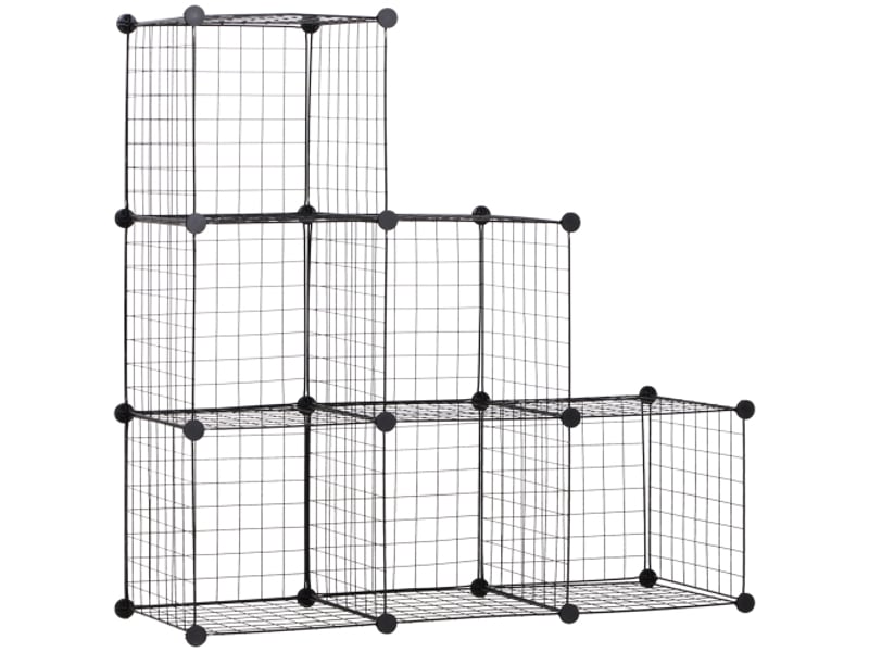  Étagère modulable 6 compartiments, grille métallique, rangement diy, noir, 109x37x109 cm  - Conforama A