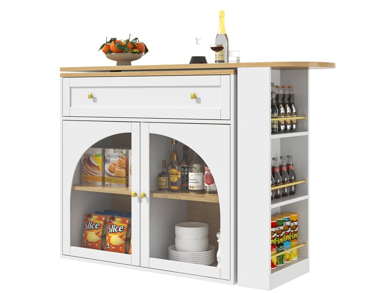  Table extensible avec étagères latérales, portes en verre et plateau pivotant pour cuisine en mdf 138×39×104 cm blanc  - Conforama A