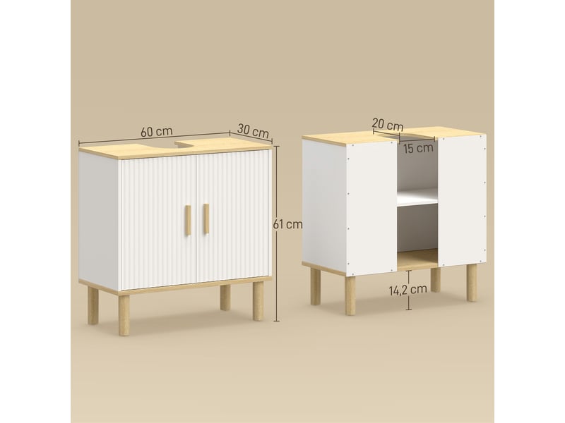  Meuble sous lavabo 2 portes 1 étagère blanc et ton chêne 60 x 30 x 61 cm  - Conforama C