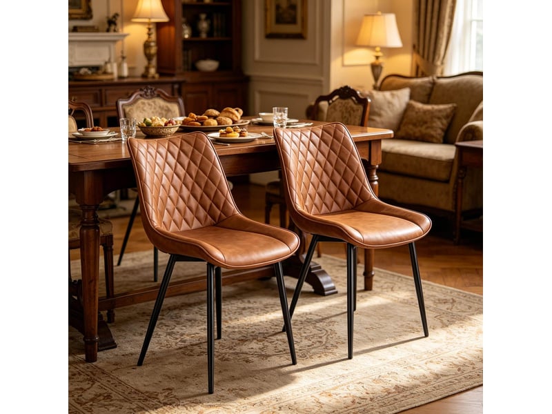  Lot de 2 chaises de salle à manger 46 46,5×40,5×85,5cm, ssier confortable polyuréthane acier marron clair  - Conforama D