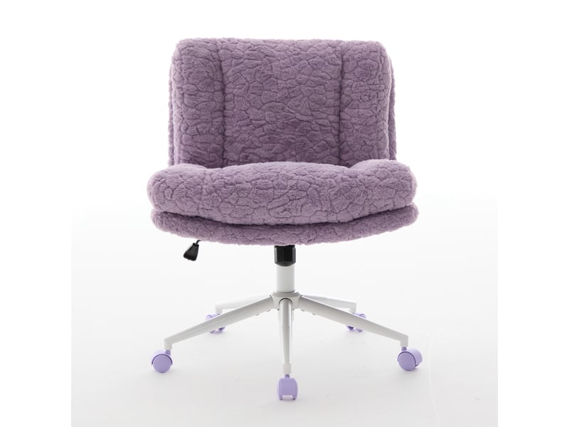  Fauteuil de bureau violet en fausse fourrure, assise large pivotante réglable  - Conforama A