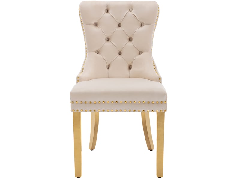  Lot de 4 chaises 65,5x51x95 cm, chaises salle à manger, dossier heurtoir rond, velours beige, pieds en acier doré  - Conforama A