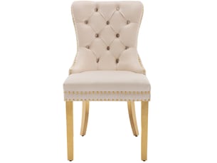 Lot de 4 chaises 65,5x51x95 cm, chaises salle à manger, dossier heurtoir rond, velours beige, pieds en acier doré