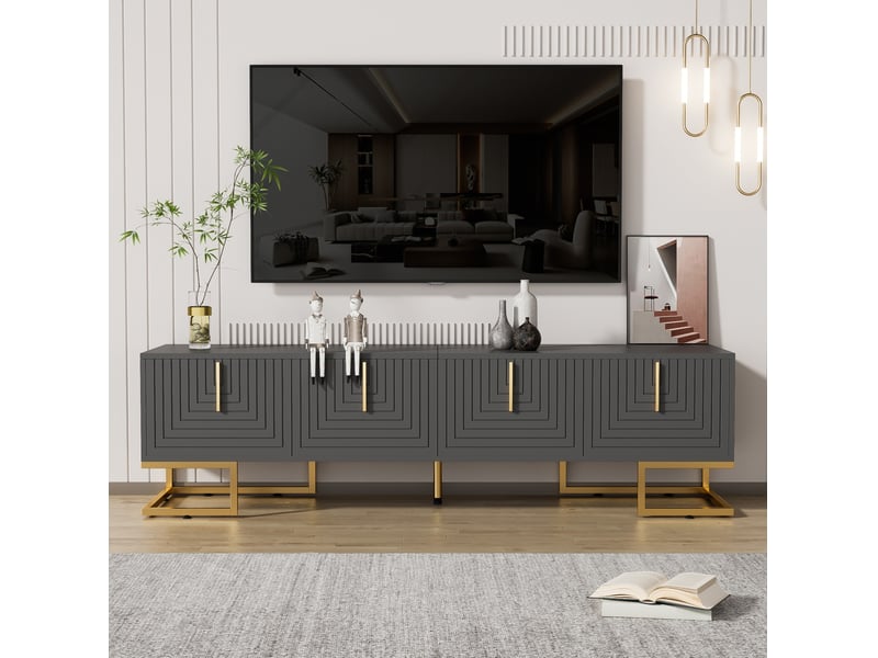  Meuble tv modenvie 170 x 40 x 45,5 cm gris anthracite 4 portes pieds dorés  - Conforama E