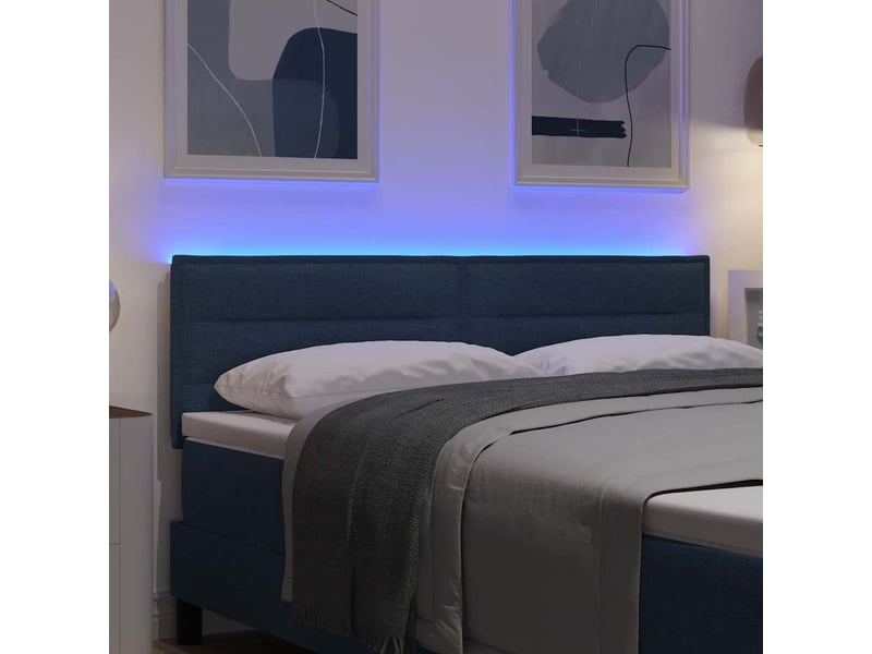 Tête de lit | panneau de tête de lit led avec bandes led bleu 160 cm tissu - Conforama E