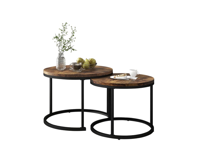  Lot de 2 tables gigognes rondes marron en mdf et métal, ø 50 x h 70,5 cm et ø 45,5 x h 44 cm  - Conforama A