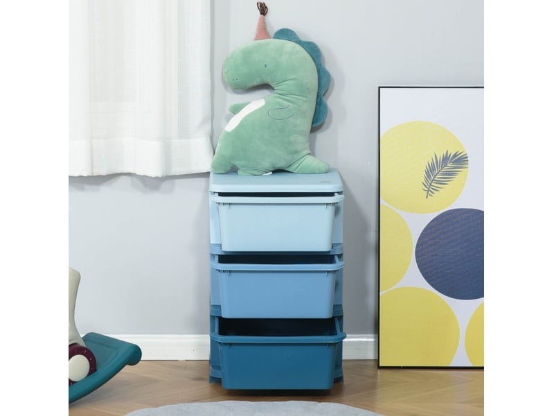 Meuble de rangement enfant 37x37x56,5 cm – bleu – 3 tiroirs amovibles, assise et pieds surélevés - Conforama B