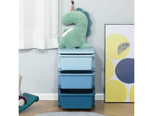 Meuble de rangement enfant 37x37x56,5 cm – bleu – 3 tiroirs amovibles, assise et pieds surélevés