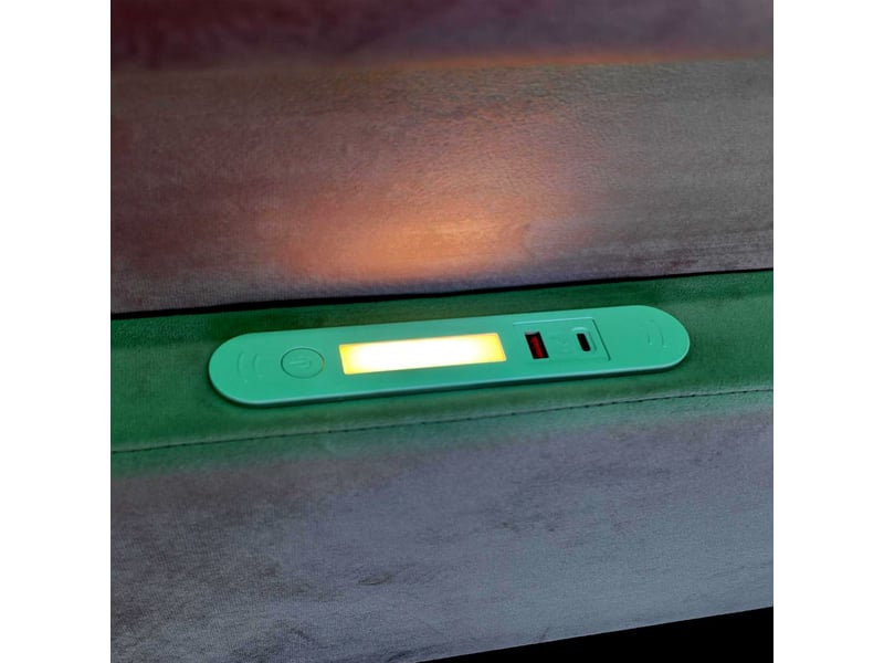  Lit coffre enfant 90x200 avec éclairage led et usb - lit rembourré - velours gris foncé, tête de lit rangement, dossier réversible  - Conforama C