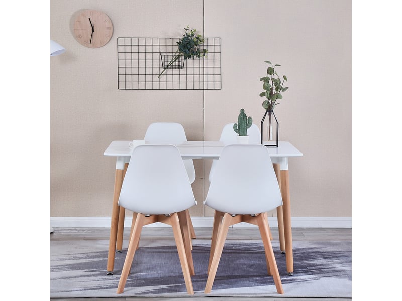  Lot de 4 chaises de salle à manger scandinaves - blanc - pieds en hêtre, cuisine, salon  - Conforama C