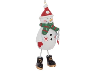 Suspension de sapin père noël et bonhomme de neige en métal rouge et blanc 12 cm