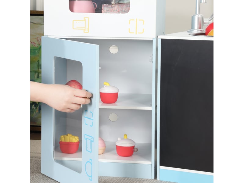  Marchande enfant bleue avec étagères, réfrigérateur, tableau noir et robinet, dès 3 ans, pour jouer au magasin  - Conforama D
