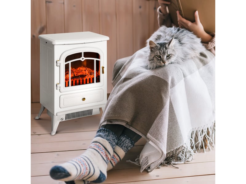  Cheminée électrique rétro blanche avec effet flamme led réglable, chauffage 950 ou 1850 w  - Conforama D